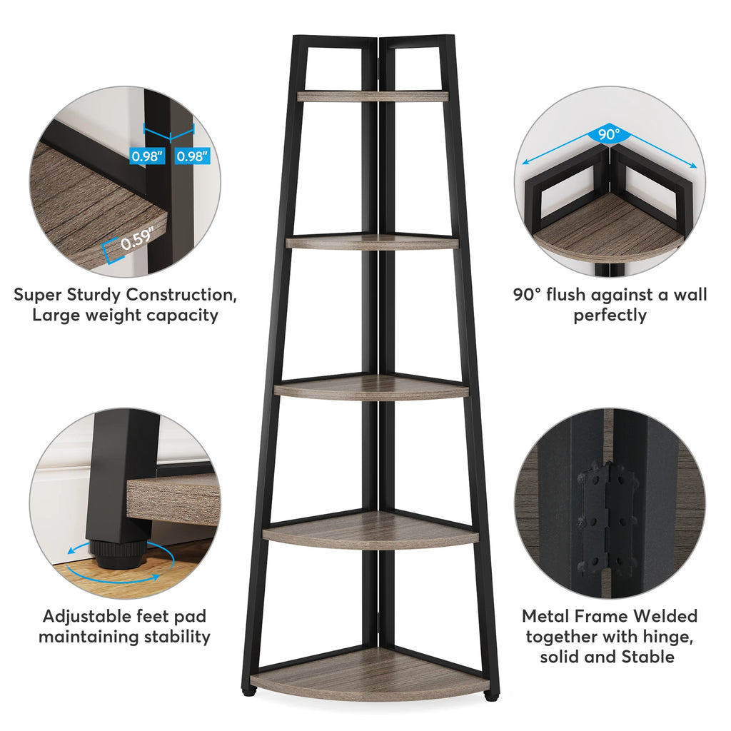 Tribesigns Bookcase Corner Book Shelf Rack Wood Bookshelf Storage Shelves