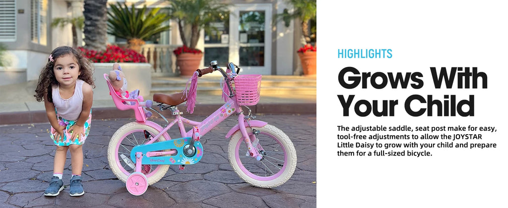 JOYSTAR Kids Bike for Ages 2-7 Years kids, 12 14 16 Inch Girls Bikes with Doll Seat & Streamers, Boys Bike with Flag & Plate