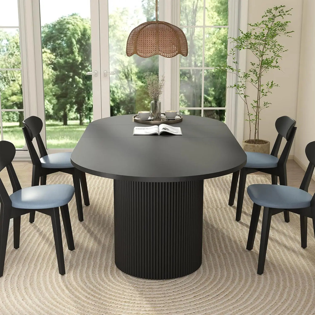Extendable Dining Table 41-78in Seats 4-8 Round Expandable Kitchen Fluted Base Modern Oval Dining Room Living Room, Customized