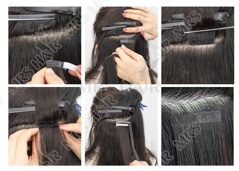 MRS HAIR Kinky Straight Tape in Extensions Tape Extensions Human Hair Cuticle Remy Yaki Tape in Hair Extensions 12-26 inch 20pcs