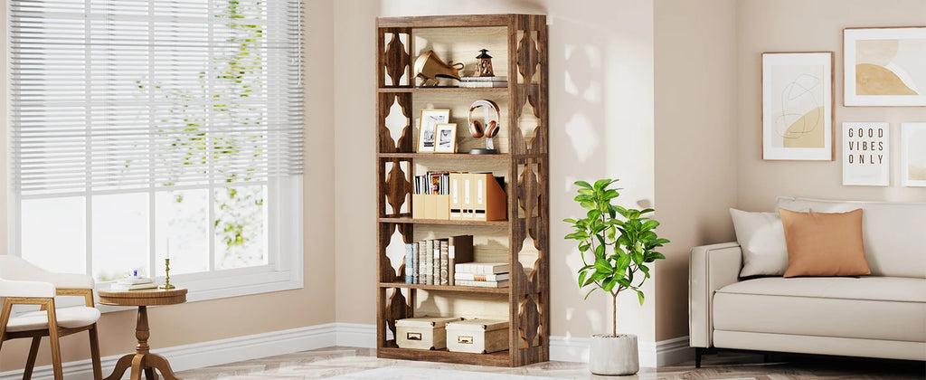 Tribesigns 6-Tier Bookcase, 71 Inches Industrial Bookshelves and Bookcases, Floor Standing 5 Shelf Display Storage Shelves