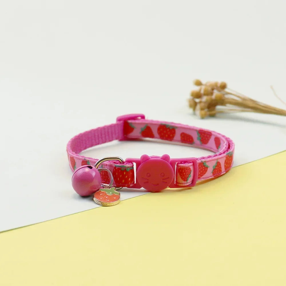 Pet Adjustable Webbing Fruit Cat Collar Breakaway Cute Neck Collar with Bell for Small Dogs Puppy Kitten Neck Accessories