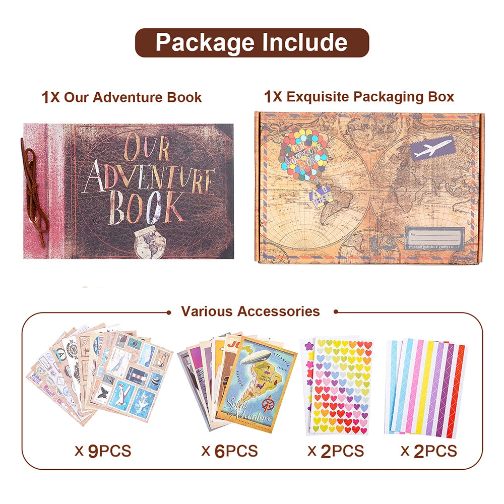 80 pages Our Adventure Book Scrapbook Photo Album 3d Retro Embossed Letter Hard Cover Friends Family Memo ry Book 11.9x7.6 Inch