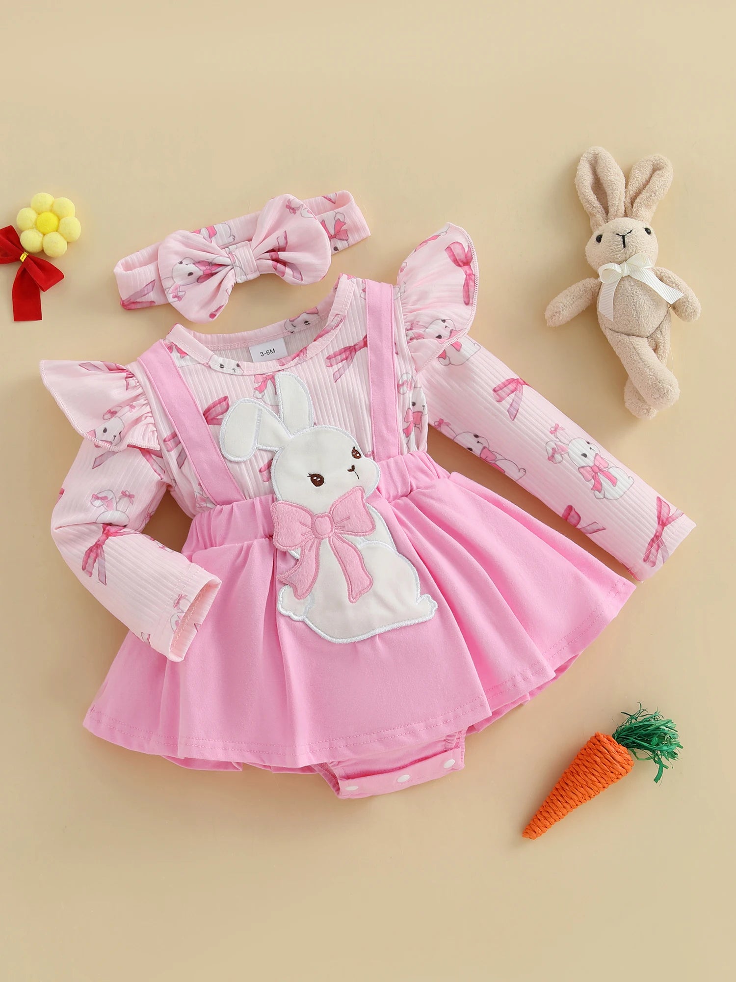 Adorable Baby Girls Easter Outfit Set with Bunny Embroidery Romper Dress Skirt Bodysuit Jumpsuit and Headband