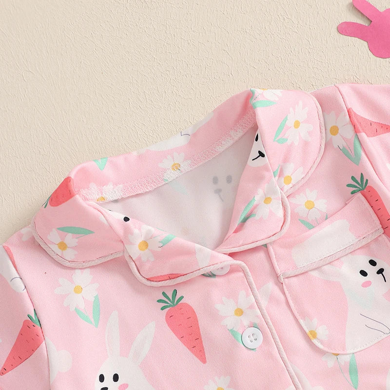 Adorable Toddler Girls Easter Bunny Pajama Set with Short Sleeve Top and Shorts for Spring Summer Loungewear - 2 Piece Set