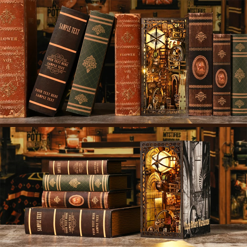 Book Nook Kit Maker's Workshop DIY Wooden Puzzle Balloon Studio Ship Bookshelf Dollhouse Model Bookend Building Home Deco