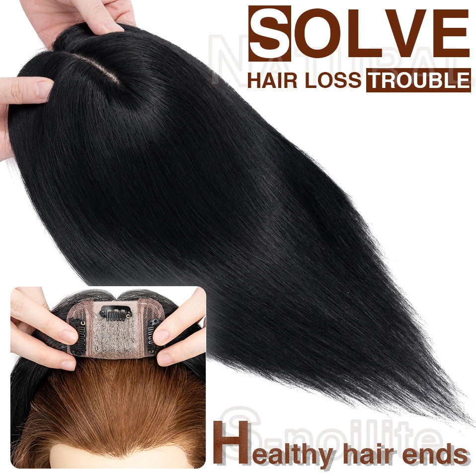 S-noilite 7x13cm Hair Toppers Human Hair For Women Natural Hair Topper Wigs Women Topper Silk Base Hair Clip In Hair Extensions