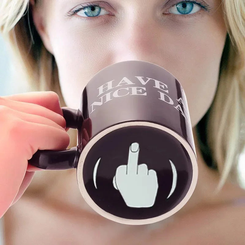 Ceramic Coffee Mug with Vertical Middle Finger Creative Relaxed Friendly Hand Milk Tea Cup New Style Office Mug Drinkware Gift