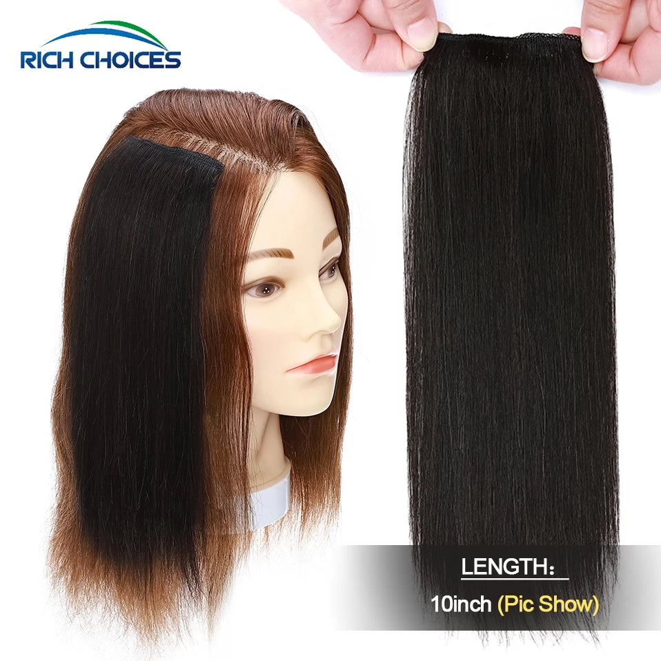 100% Human Hair Topper Invisable Straight Hair Pads Clip In One Piece 2Clips Increase Hair volume Hair Extensions Top Side Cover