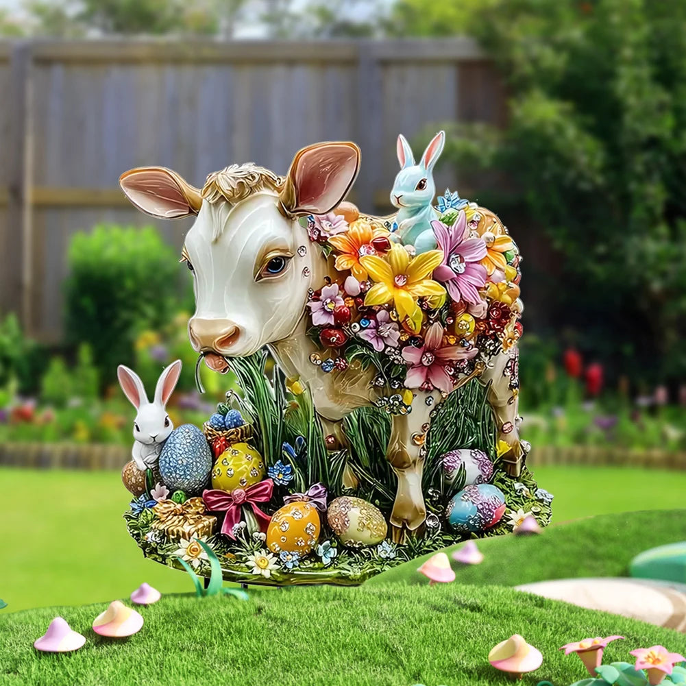 Easter Bunny Garden Stake Acrylic Easter Yard Sign 2D Flat Easter Rabbit Garden Signs for Easter Decorations