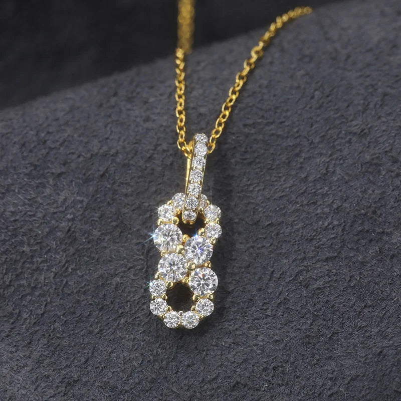 New Fine 925 Pendant Necklace Moissanite Delicate 8 Pendant Iced Out Gold Silver Color Charm For Women Hip Hop Jewelry