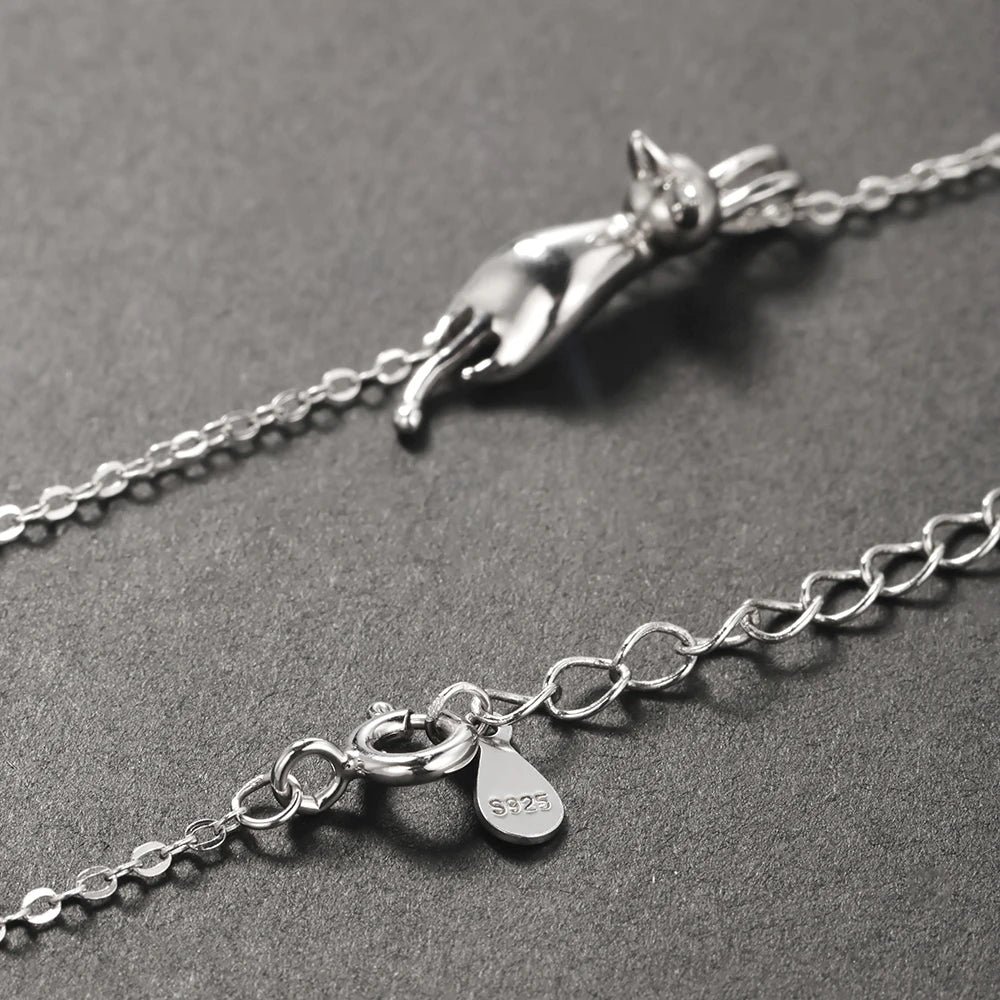 Real 925 Sterling Silver Cute cat Necklaces Pendants for Women Fashion Ladies Festival Gift Fine Jewelry Stock in USA Warehouse