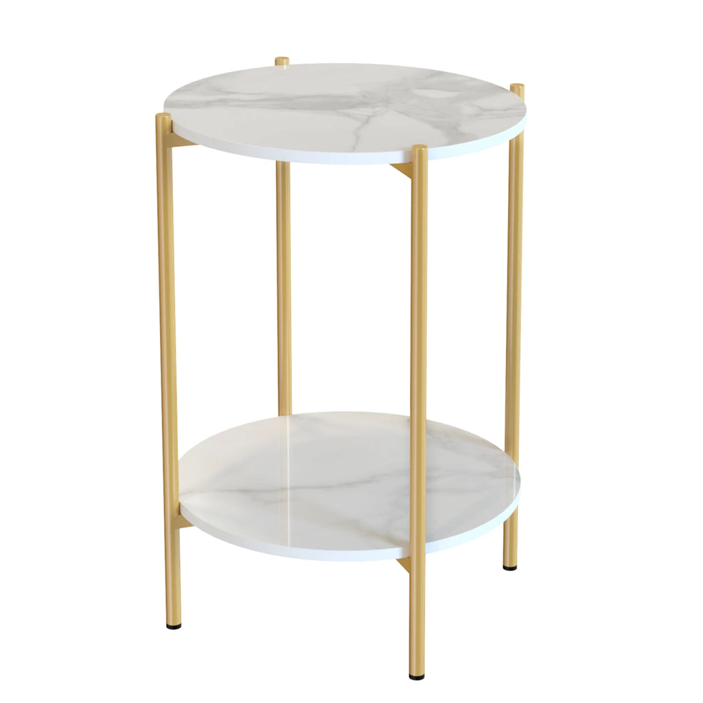 LUVODI 2-Tier Round Coffee End Tables Sofa Side Table Plant Stand with Storage Shelf Metal Frame for Living Room Bedroom