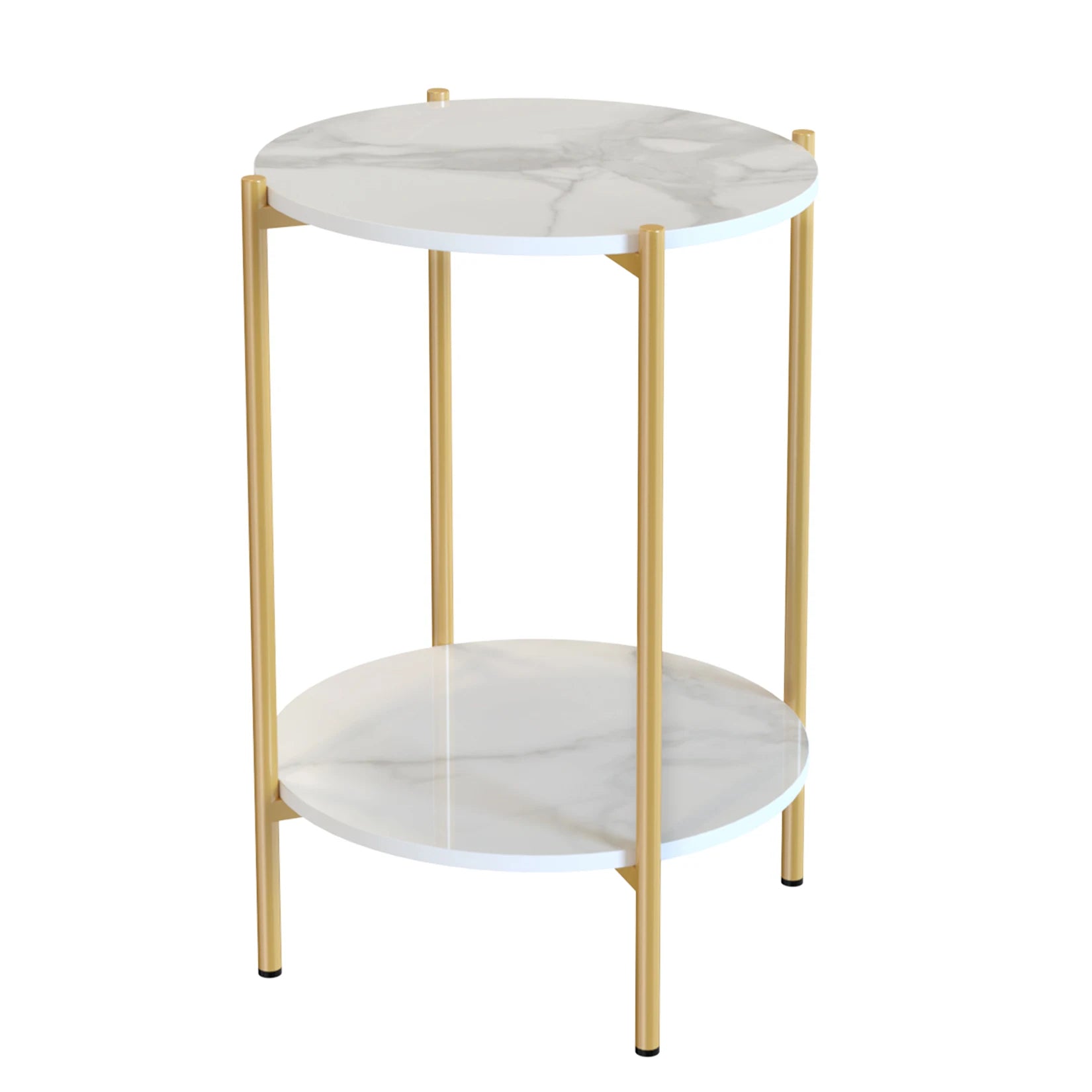 LUVODI 2-Tier Round Coffee End Tables Sofa Side Table Plant Stand with Storage Shelf Metal Frame for Living Room Bedroom