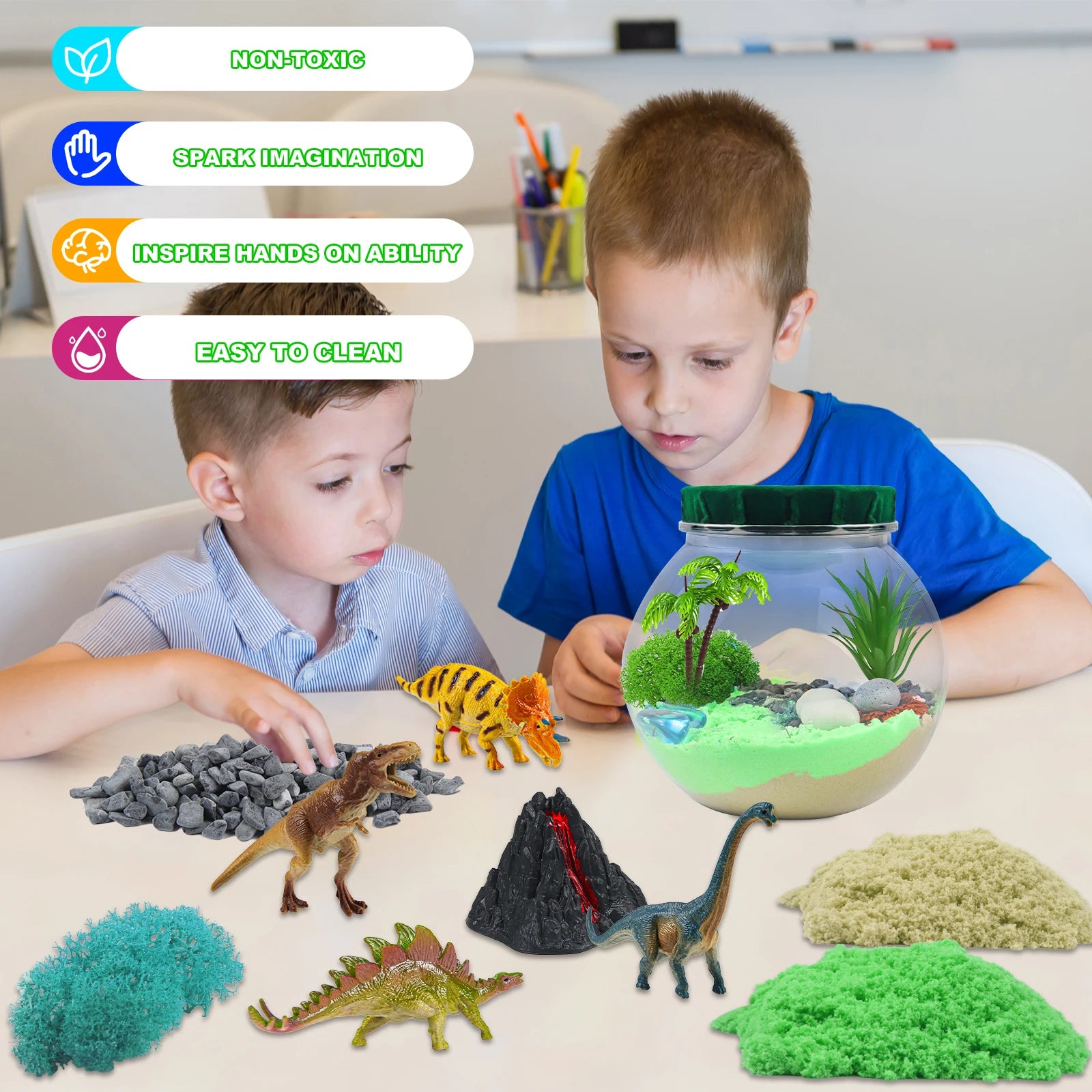 Dinosaur Light-Up Terrarium Kit for Kids Dinosaur Painting Arts and Night Light Crafts Kits for Kids- Birthday Gift for Children
