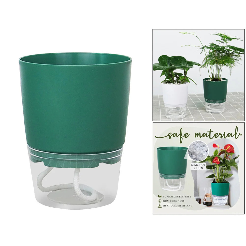 Lazy Hydroponic Flower Pot Automatic Water Absorbing Flowerpot Transparent Double Layer Plastic Resin Self Watering Plant Office