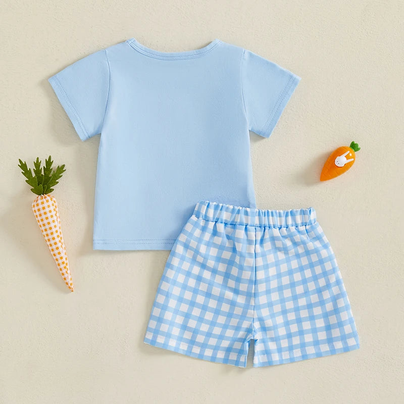 Adorable Baby Girl Easter Outfit Set with Short Sleeve Top and Plaid Shorts - Cute Toddler Spring Clothing Ensemble