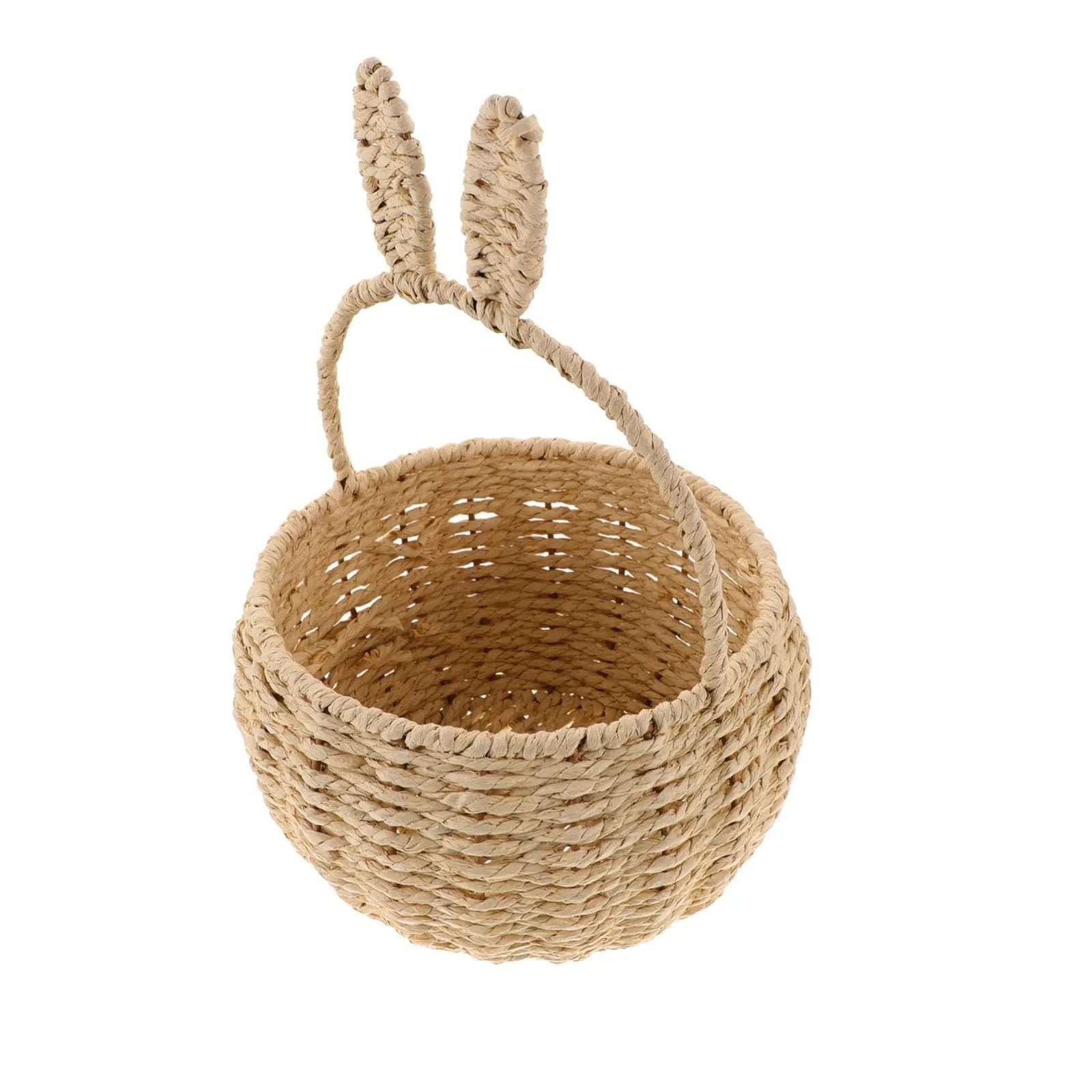 Bunny Rattan Woven Basket Rabbit Ear Storage Box Paper String Handwoven Easter Party Candies Basket Rabbit Picnic Home Room Deco