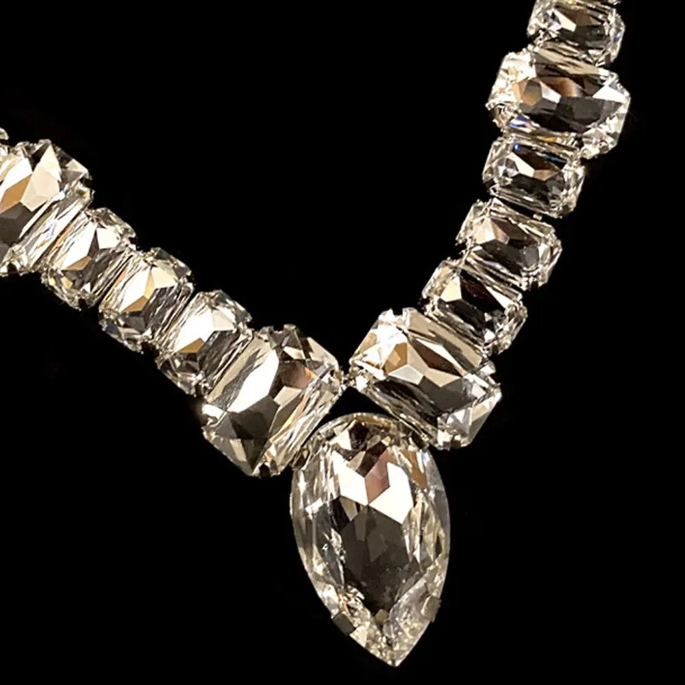 Stonefans Crystal V Shape Necklace Large Accessories for Women Drag Statement Collar Rhinestone Square Necklace Bling Jewelry