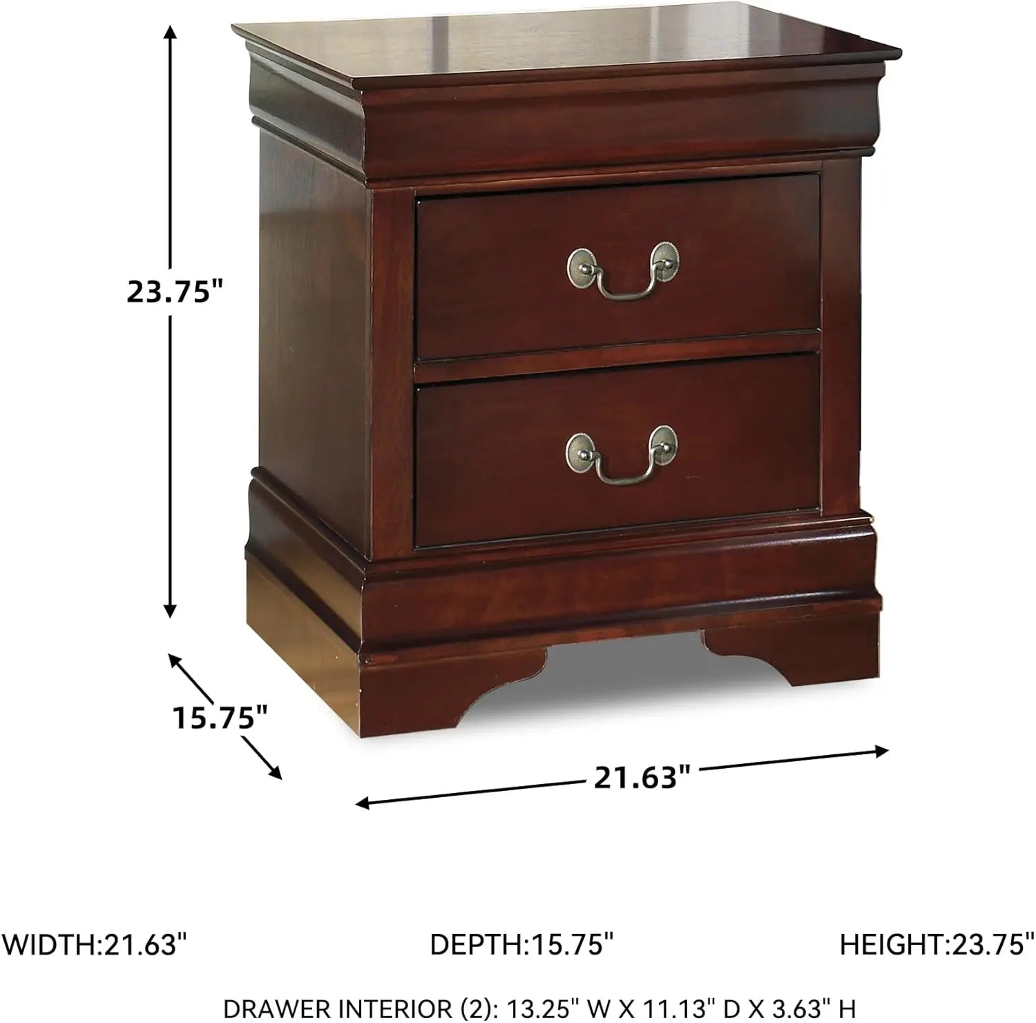Signature Design by Ashley Alisdair Traditional 2 Drawer Dark Brown Nightstand 23.75 Tall Ideal for Bedside Storage