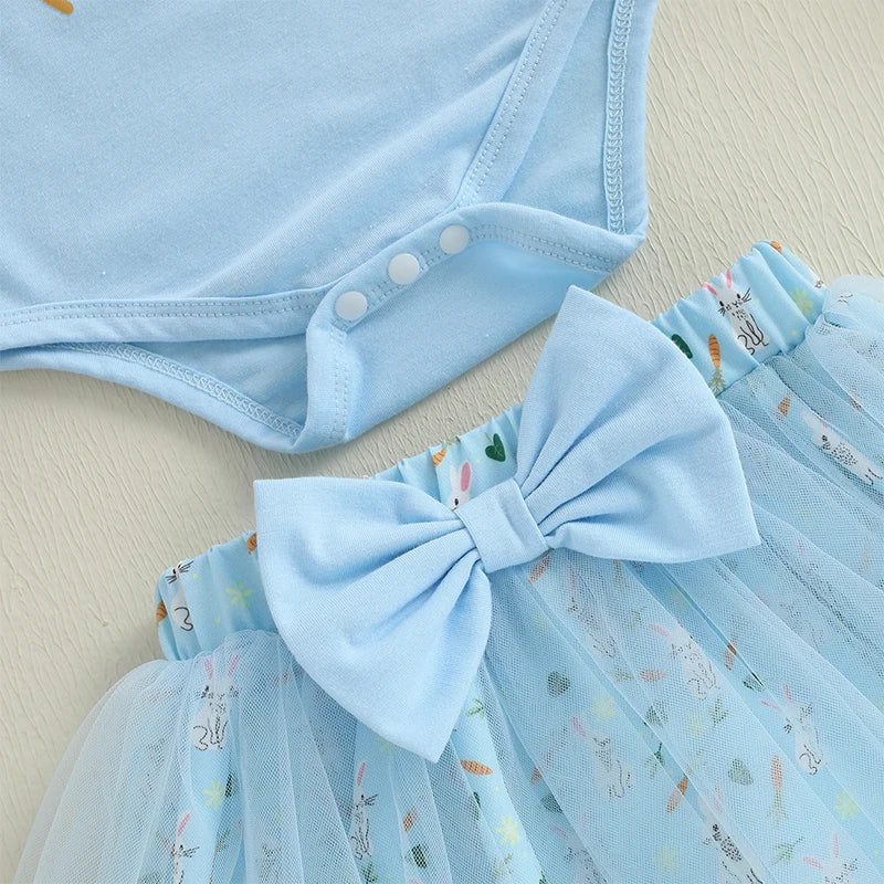 Adorable Baby Girl Easter Outfits with Bunny Print Romper Skirt and Headband - 3 Piece Clothing Set for Spring Celebrations