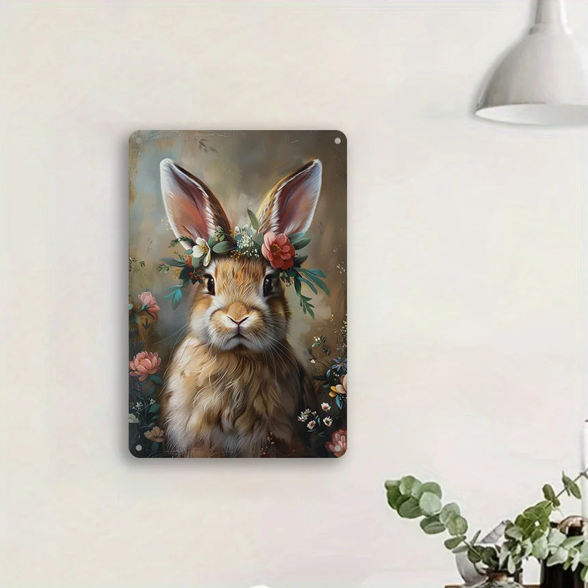 Charming Vintage Bunny Easter Aluminum Metal Sign - 8X12 Inch Wall Decor for Home & Office, Perfect Gift for Farmhouse Lovers