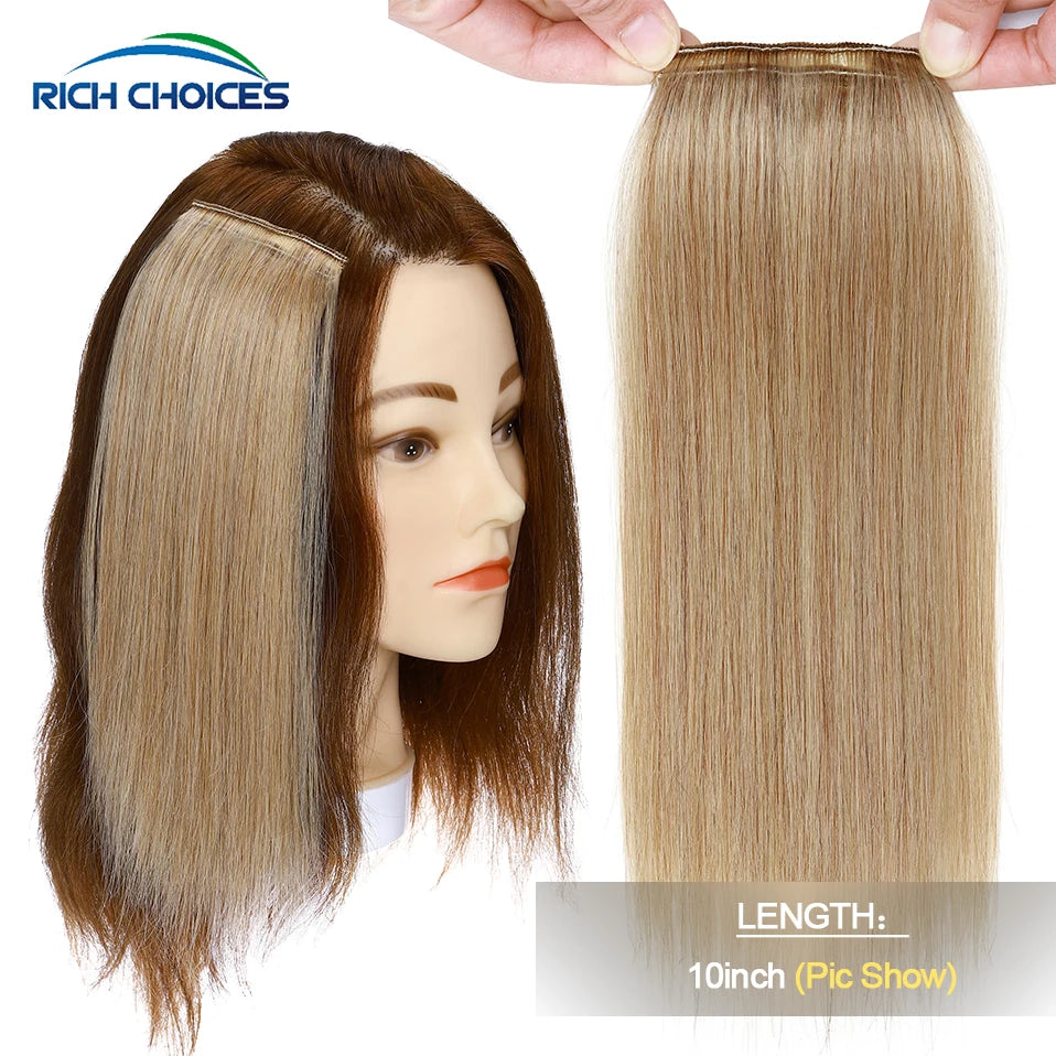 100% Human Hair Topper Invisable Straight Hair Pads Clip In One Piece 2Clips Increase Hair volume Hair Extensions Top Side Cover