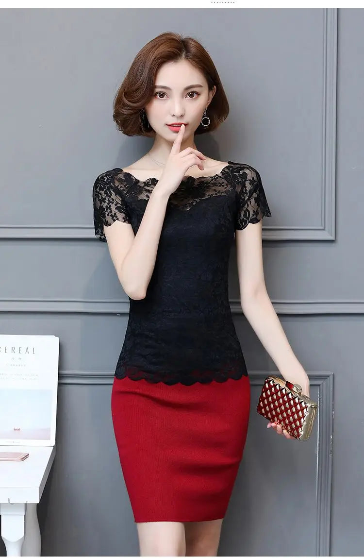 Elegant Slash Neck Spliced Lace Hollow Out Blouse Women's Clothing 2023 Summer New Oversized Casual Pullovers Office Lady Shirt