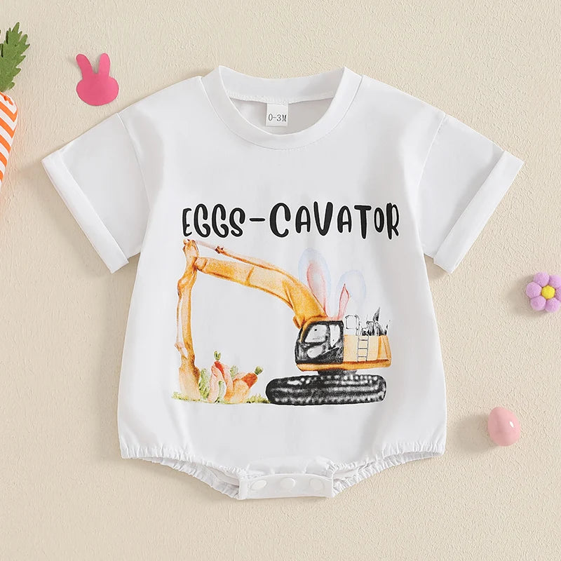 Infant Easter Jumpsuit Adorable Bunny Ears Pattern Short Sleeve Romper Newborn Bodysuit Spring Playsuit Loose Fit Bunny Outfit