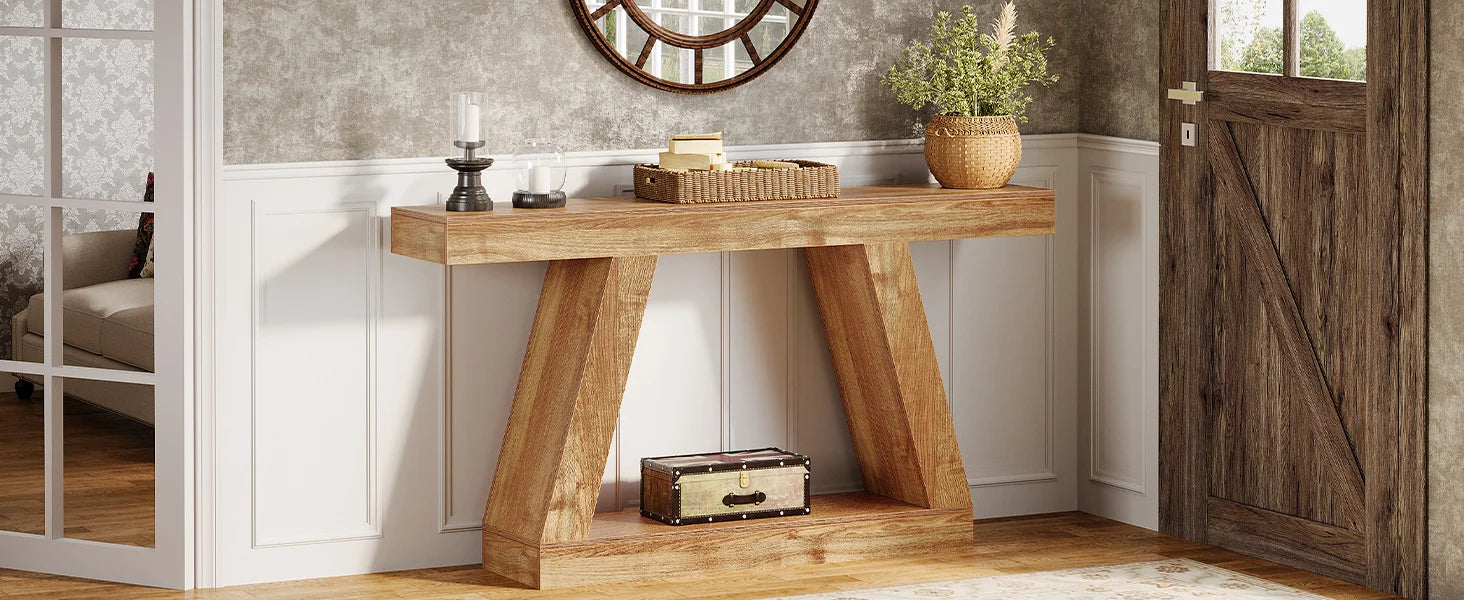 Tribesigns 55-Inch Rustic Console Table with Storage Industrial Wooden Entryway Table for Hallway Living Room