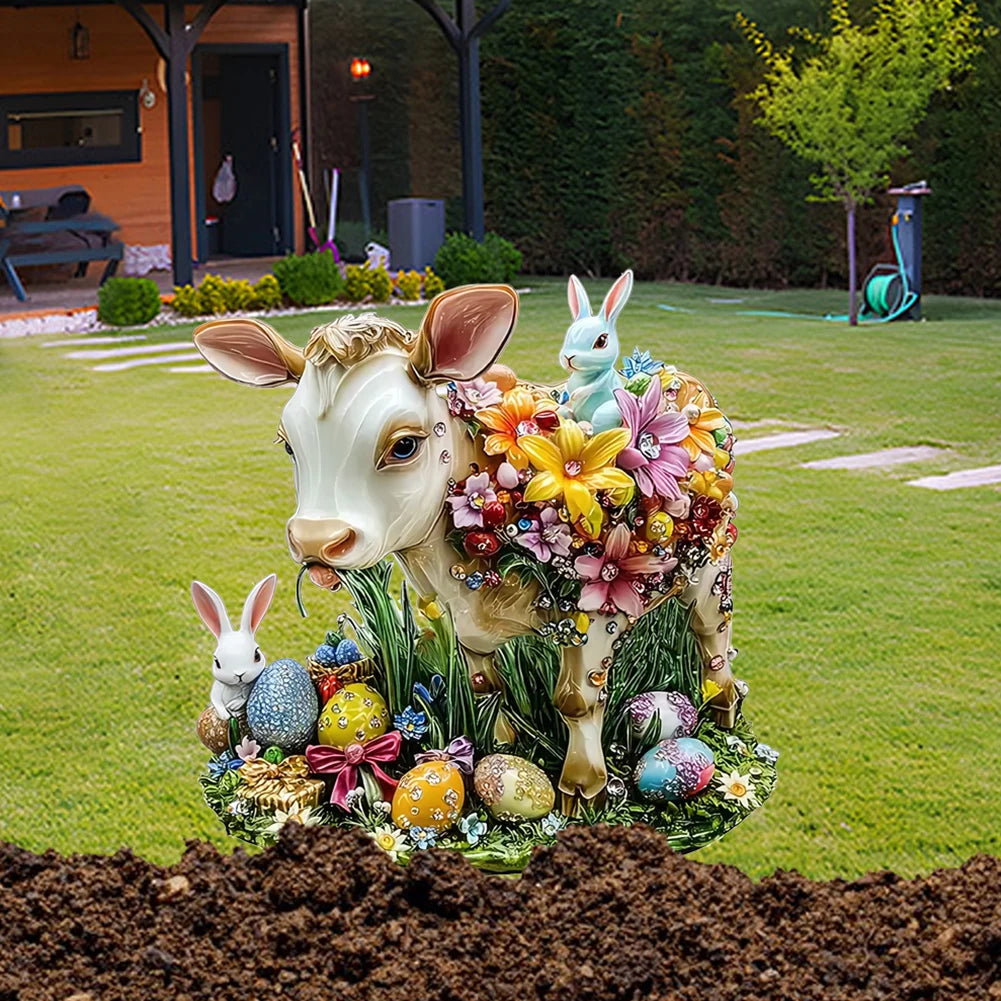 Easter Bunny Garden Stake Acrylic Easter Yard Sign 2D Flat Easter Rabbit Garden Signs for Easter Decorations