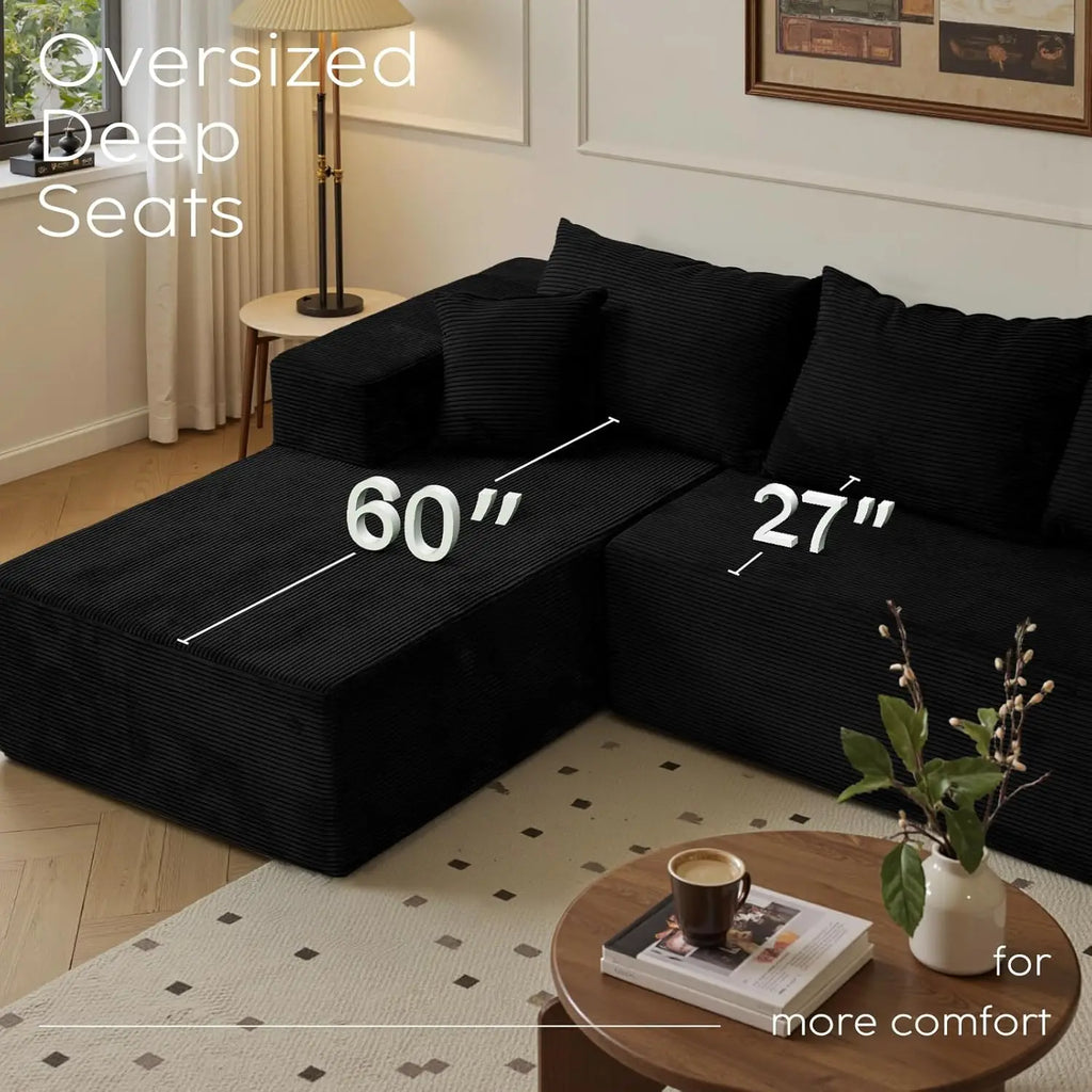 L-Shape Sectional Sofa with Chaise Deep Seat Modular Box Living Room No Assembly Customized