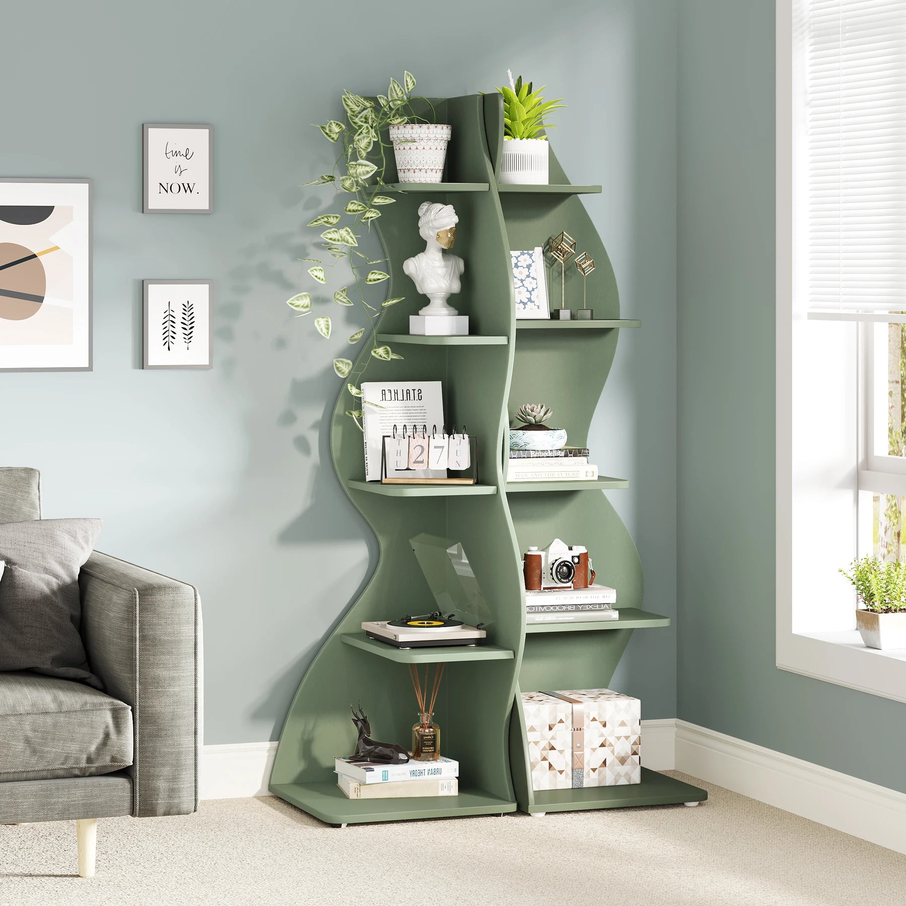 Tribesigns Corner Shelf, Modern 5-Tier Wall Corner Bookshelf, Stylish Corner Small Bookcase Storage Rack Plant Stand