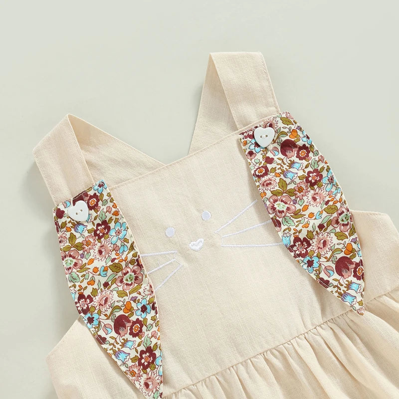 Adorable Infant Easter Romper Sweet Ruffle Sleeve Round Neck Chick Jumpsuit with Bow Detail