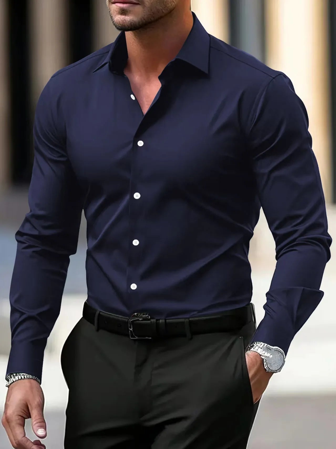 1 piece of business casual long sleeved shirt, spring and autumn style formal shirt, slightly elastic and iron free