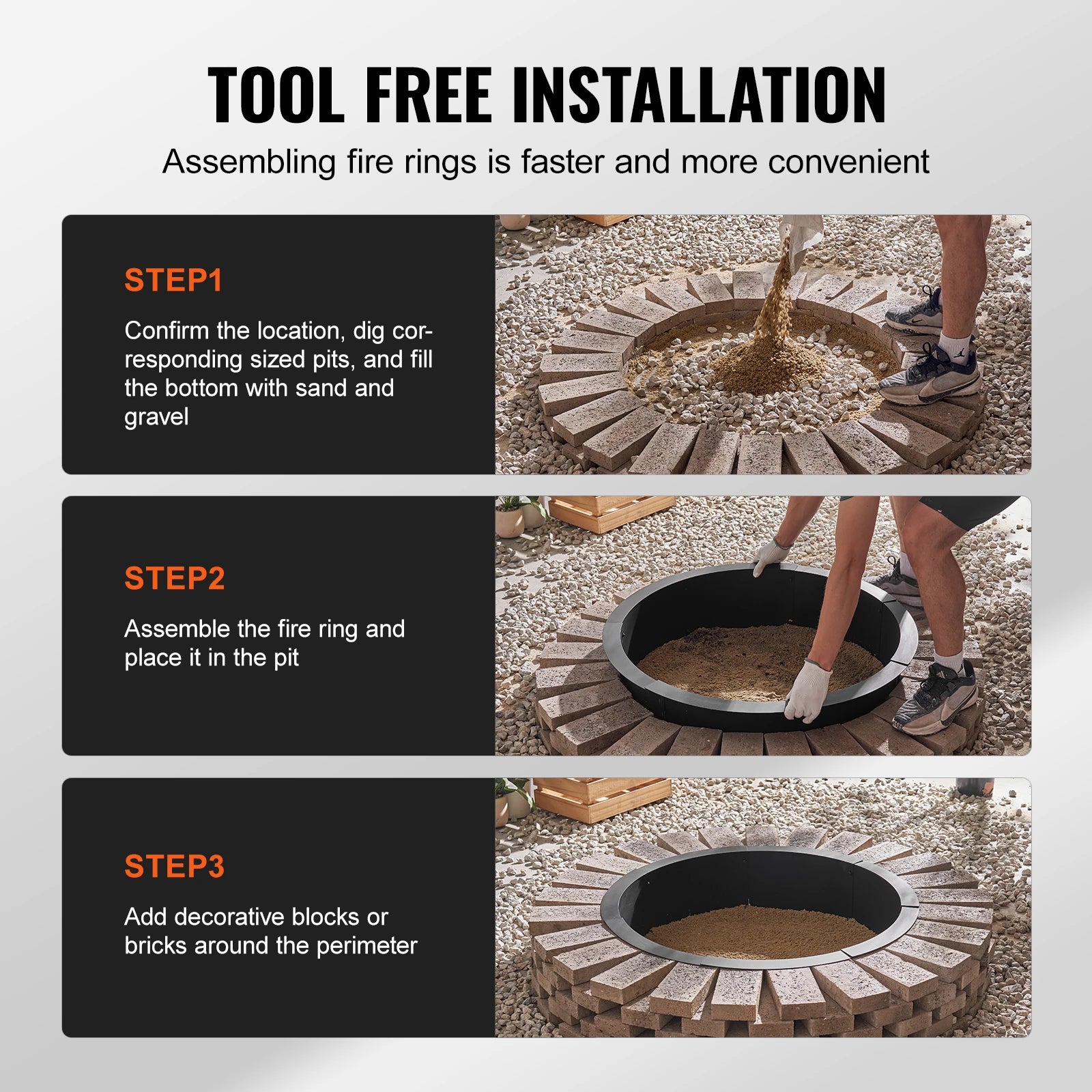 SucceBuy Fire Pit Ring Thick Fire Pit Insert Heavy Duty Carbon Steel Liner DIY Campfire Ring above or In-Ground for Outdoor