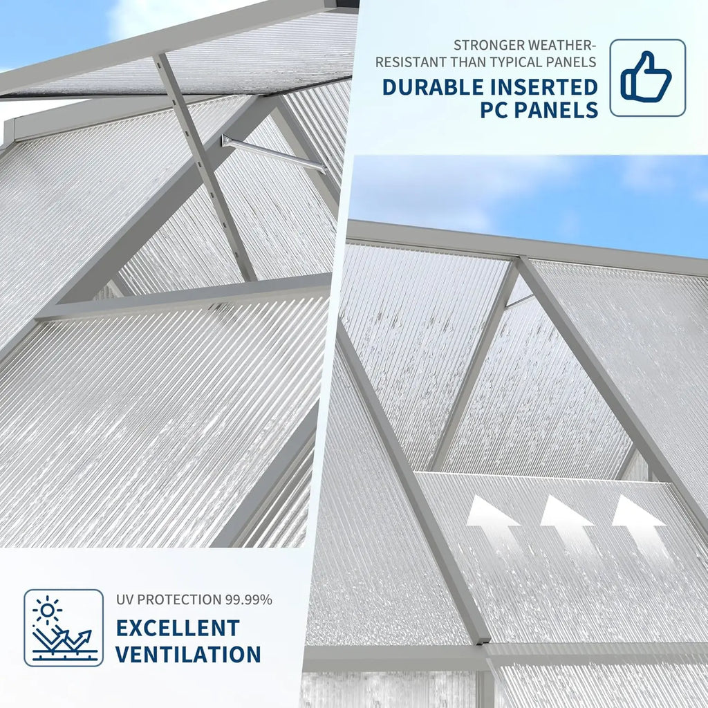 8ft X 12ft Aluminum Frame Polycarbonate Greenhouse with Roof Vents, Large Reinforced Aluminum Greenhouse Kit