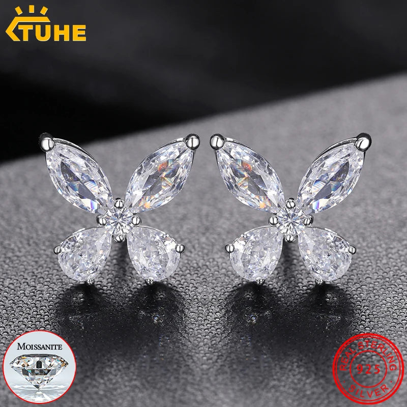 Orginal Luxury Butterfly Stud Earrings Silver 925 for Men Women D Color Moissanite GRA HipHop Wedding Earrings Jewelry Gifts