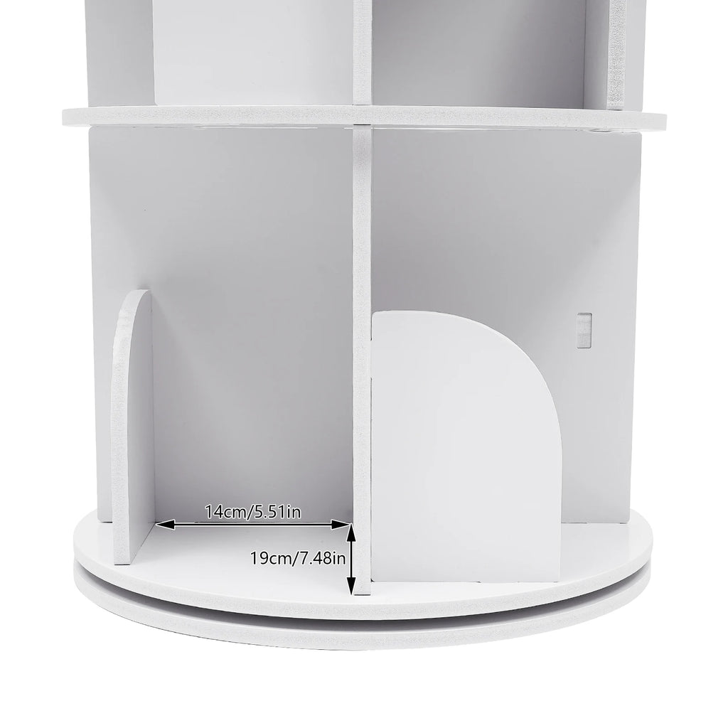 2/4-Tier Wooden Rotatable Bookshelf - 360°Display Floor Standing Storage Rack, White Multifunctional Bookshelf Organizer