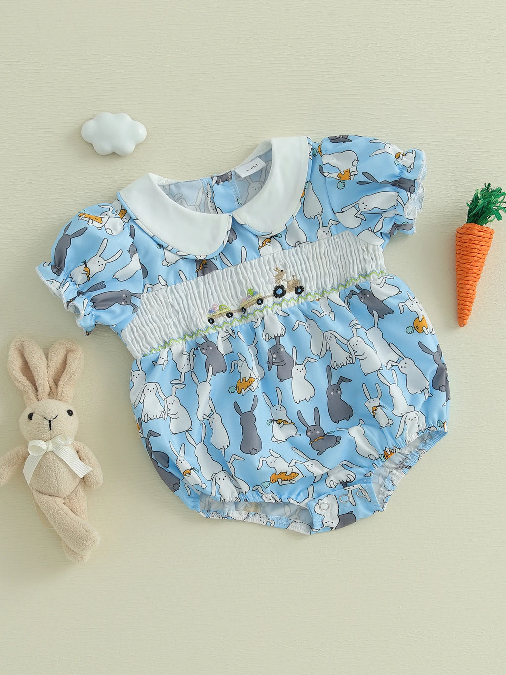 Toddler Girls Floral Print Ruffle Sleeve Rompers Easter Outfit Bunny Ear Headband Set Summer Jumpsuits Playsuits