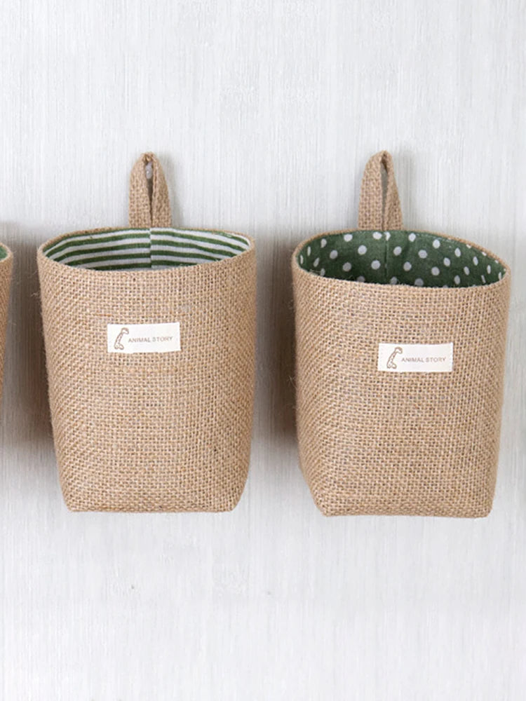 Nordic Style Small Hanging Wall Pocket Storage Basket Sack Sundries Organizer Cosmetic Organizer Cotton Linen Toy Storage Bag