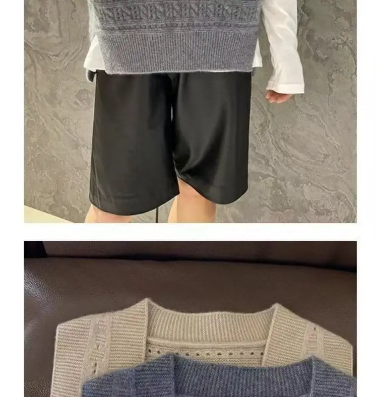 V-Neck Hollowed Out 100% Wool Knitted Vest For Women In AutumnWinter Loose Solid Color Korean Fashion Pullover Sweater Vest Top