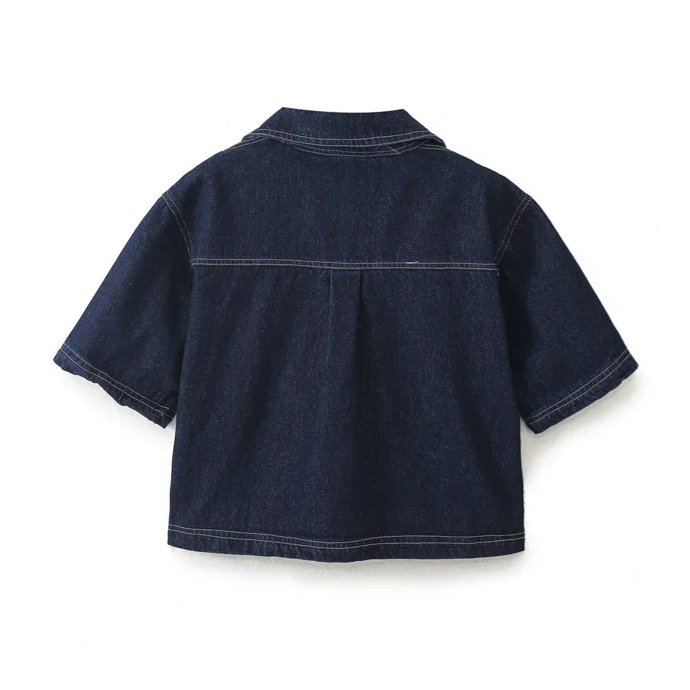 Summer New Women's Fashion Temperament Casual Versatile V-neck Short Denim Shirt Double Breasted Denim Skirt Suits Outfits