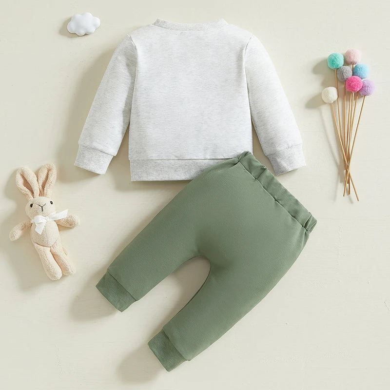 Adorable Infant Easter Clothing Set with Cute Bunny Print Long Sleeve Top and Matching Pants for Baby Boys and Girls