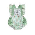 Adorable Infant Easter Jumpsuit with Cute Bunny and Carrot Print Sleeveless Ruffle Square Neck Baby Girl Outfit for Newborns