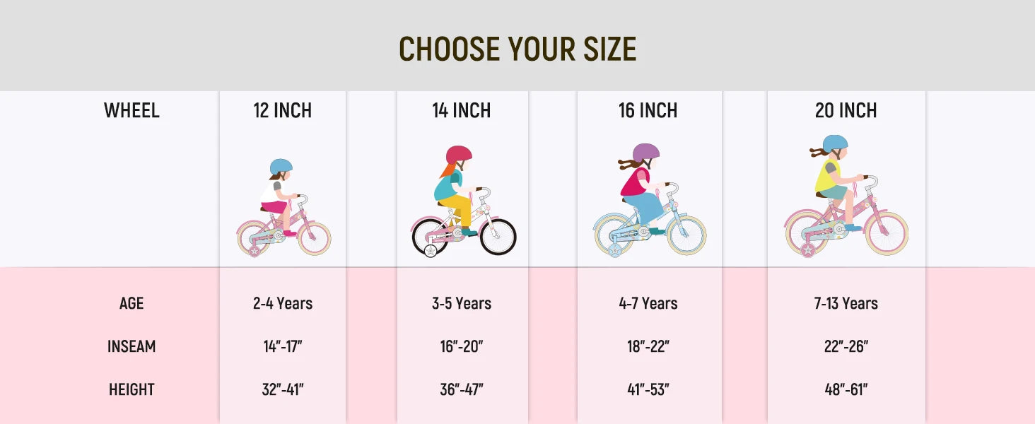 JOYSTAR Kids Bike for Ages 2-7 Years kids, 12 14 16 Inch Girls Bikes with Doll Seat & Streamers, Boys Bike with Flag & Plate