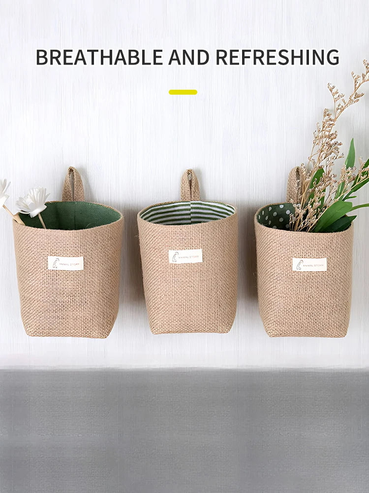 Nordic Style Small Hanging Wall Pocket Storage Basket Sack Sundries Organizer Cosmetic Organizer Cotton Linen Toy Storage Bag