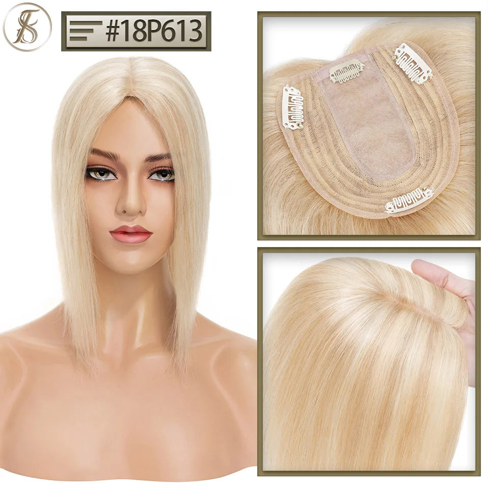 TESS 10x12cm Hair Toppers Natural Hair Wigs 3.5x9cm Women Topper Human Hair Clip In Hair Extensions Blonde Brown Women Hairpiece