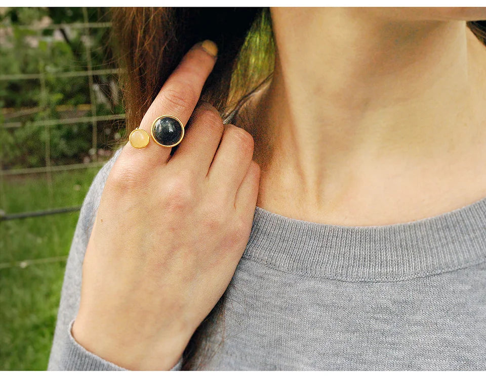 Lotus Fun Real 925 Sterling Silver Natural Labradorite Moonlight Gemstones Ring Fine Jewelry Mysterious Lake Rings for Women