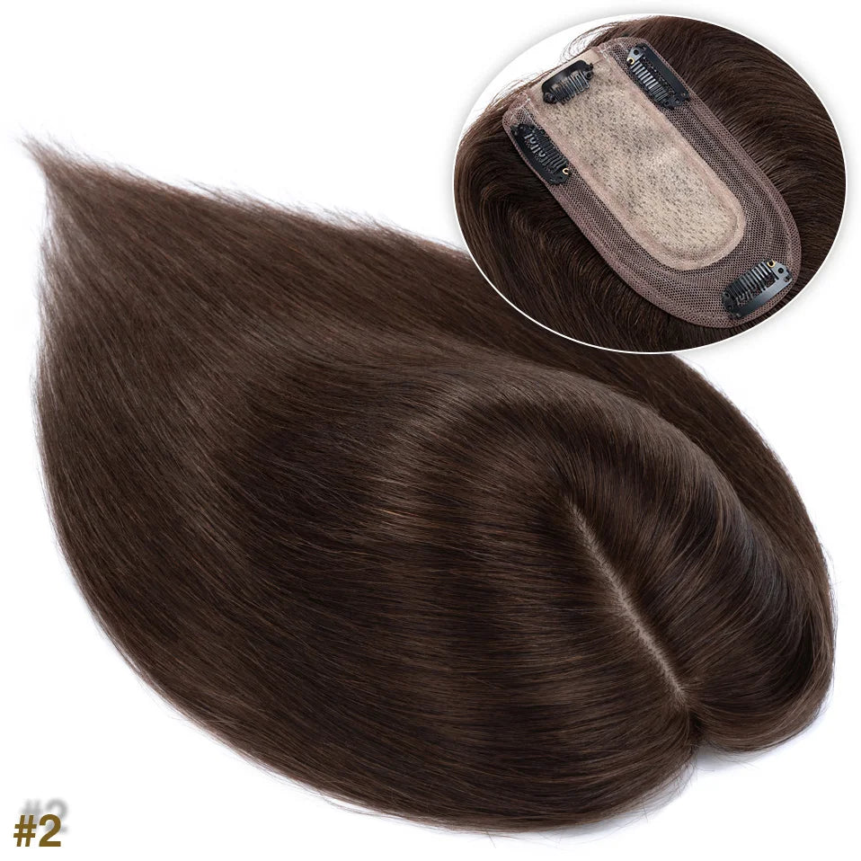 S-noilite 7x13cm Hair Toppers Human Hair For Women Natural Hair Topper Wigs Women Topper Silk Base Hair Clip In Hair Extensions